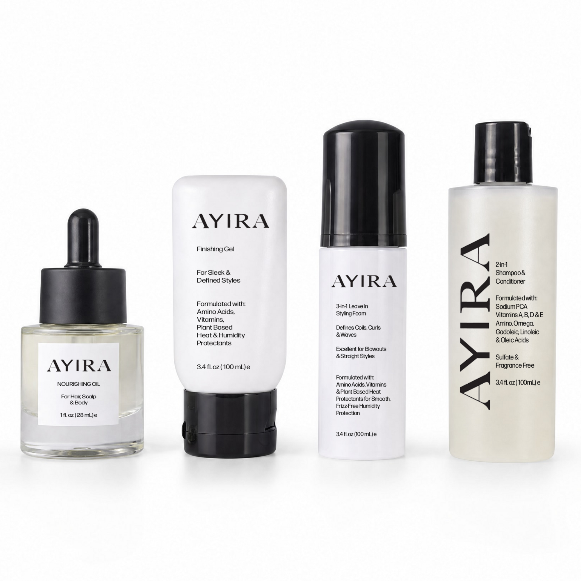 Ayira hair and skin bundle on white background.